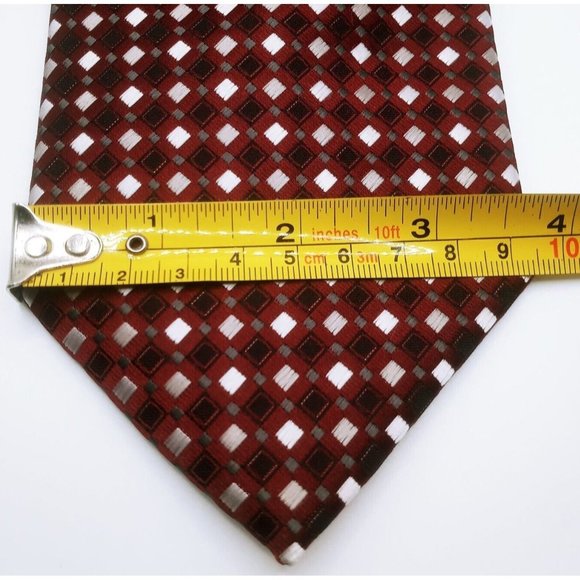 Giorgio Brutini Collezione Men's Tie Maroon Silver Geometric Diamond Print Ties - Picture 11 of 11